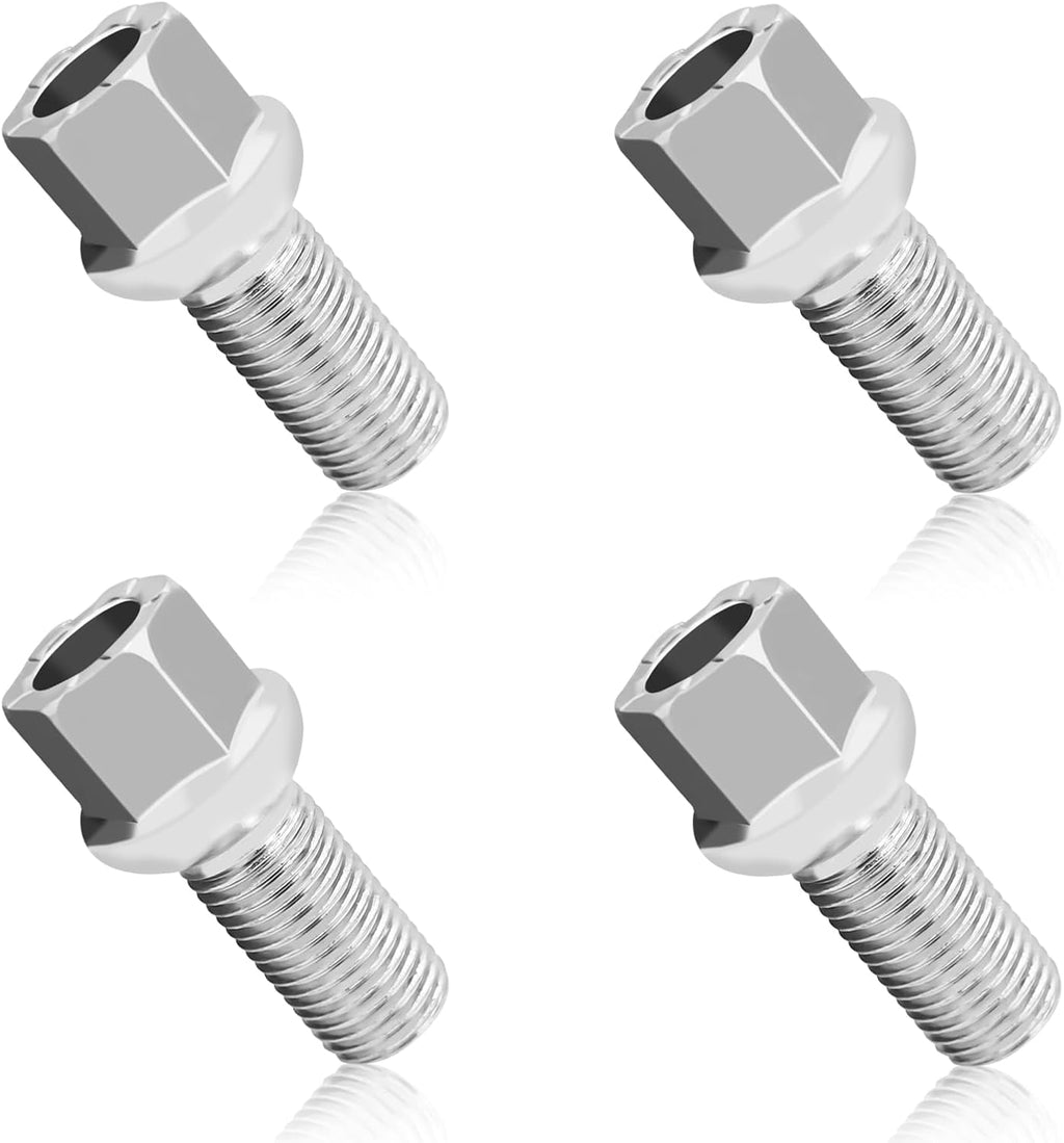 Wheel Bolts M14x1.5 Lug Bolts Wheel Studs WHT001812 Ball Seat Wheels Lug Bolt Alloy Steel 27mm Shank Length Chrome Replace Bolt Studs Hub Screws with Nuts for Audi Seat Skoda VW