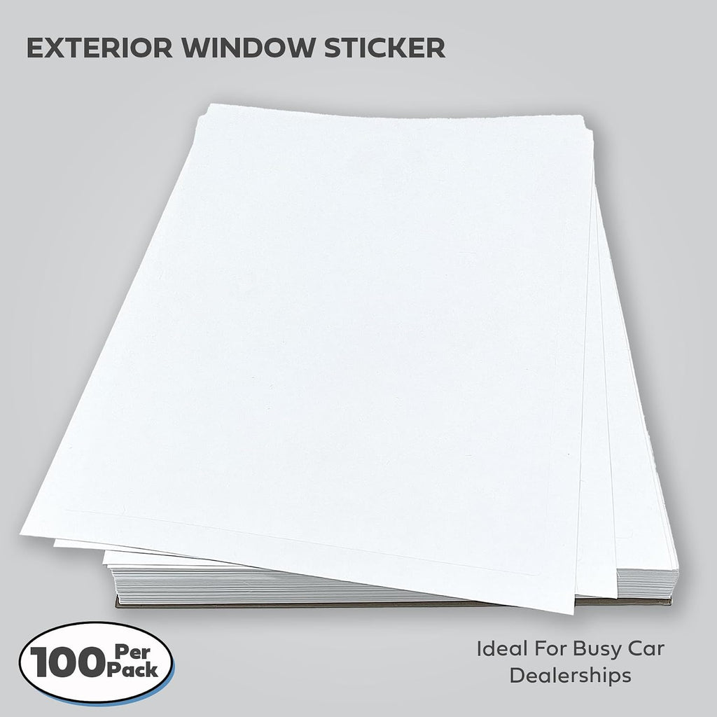 window stickers for car dealers -plain blank white, front angle view