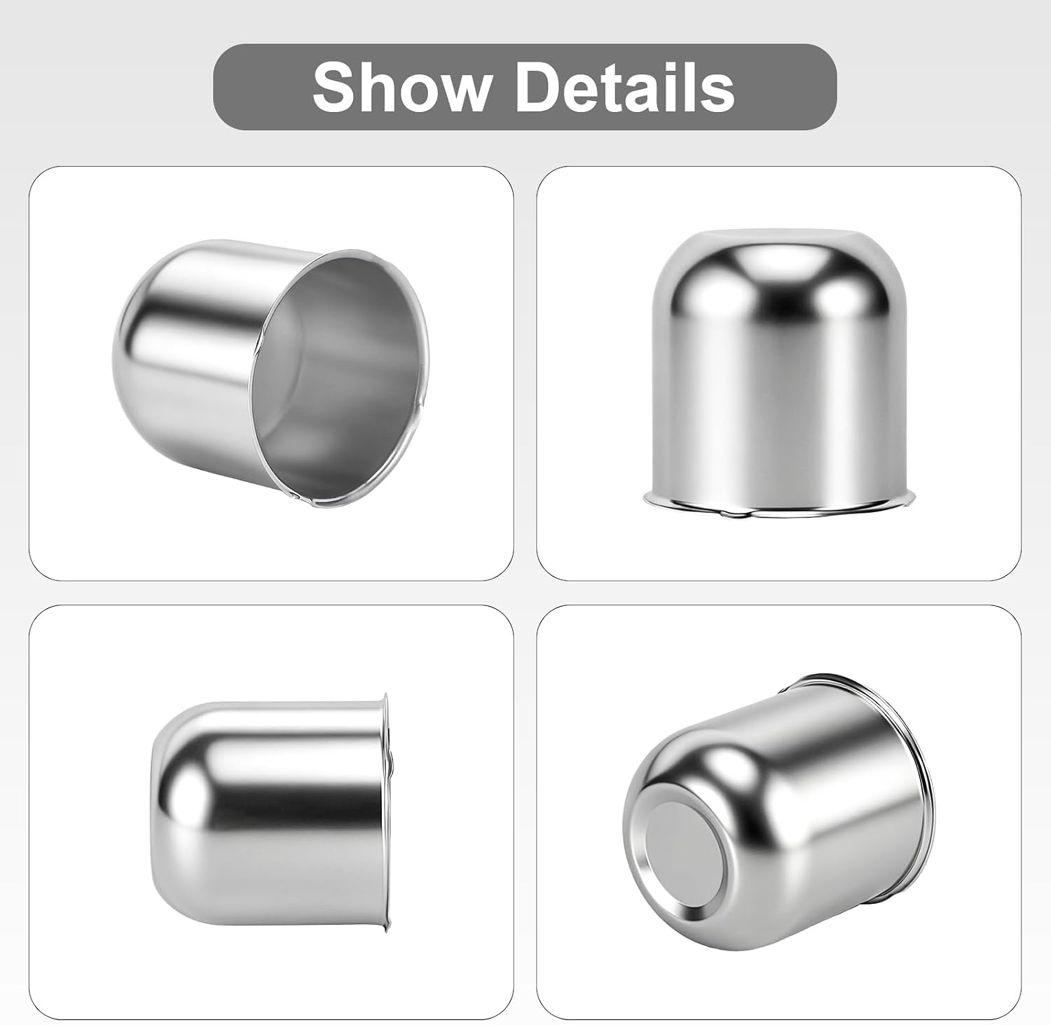 3.31" Push Through Center Caps for Trailer Truck RV Wheel Rims 3.31" Center Bore Chrome Carbon Steel, 3.31" Center Hole, 3.03" Height, 4Pack, Silver