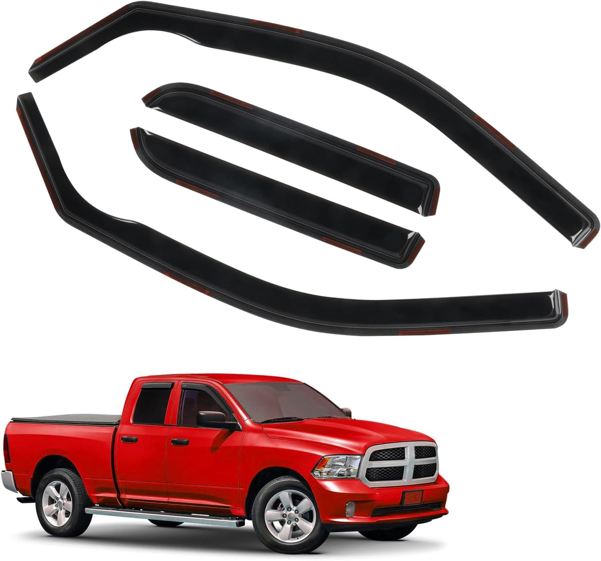 4 PCS in Channel Rain Guards for 2009-2018 Dodge Ram 1500 Quad Cab, Smoke