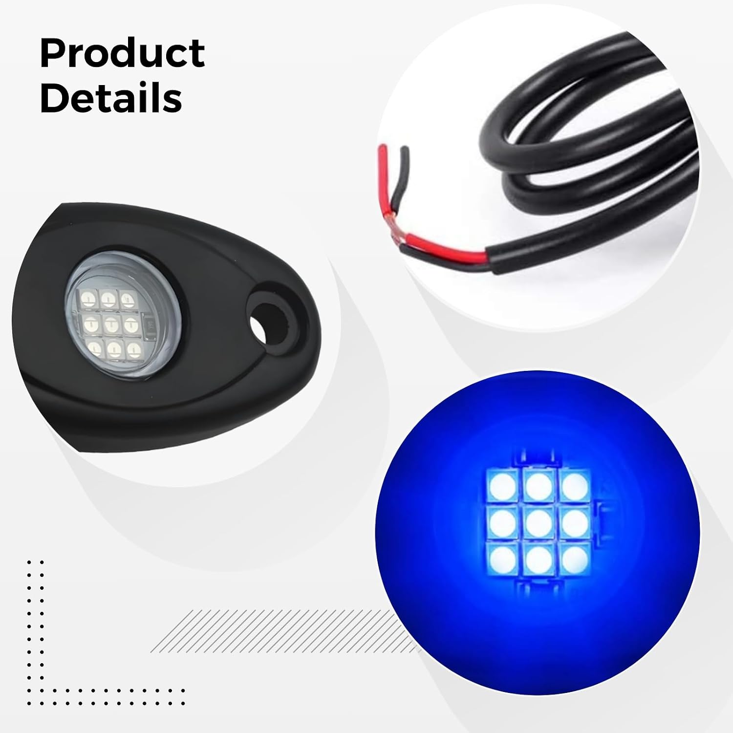 12 Pcs Blue Led Car Underglow Lighting Kit, 9 W, Waterproof, Aluminum Construction for Trucks, Boats, 2.8×1.3×0.4 Inches