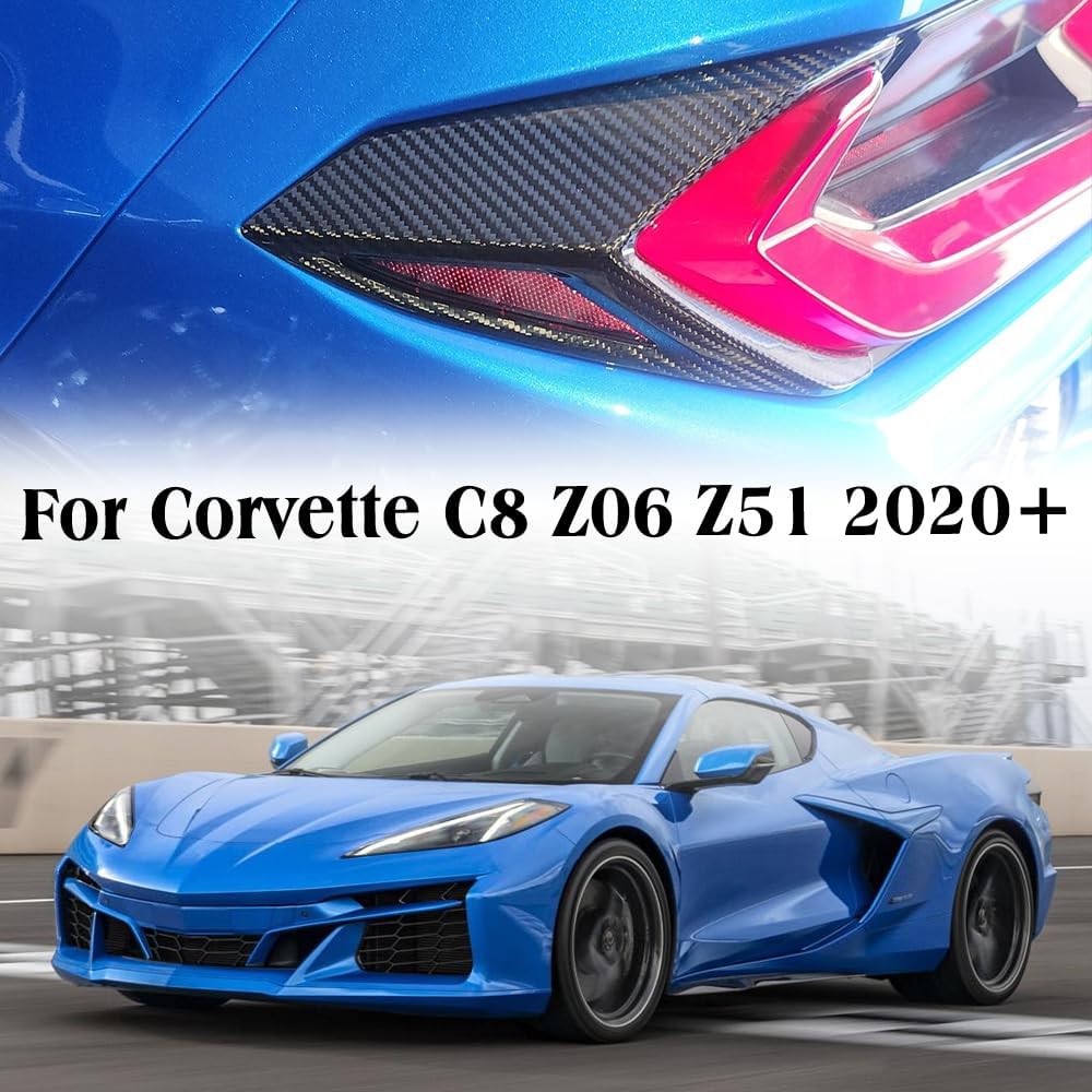 Jogon Carbon Fiber Tail Light Lamp Trim Cover for Corvette C8 Z06 Z51 ZR1 Convertible Coupe 2020 2021 2022 2023 2024 2025, Rear Light Guards Protector (Glossy CF)