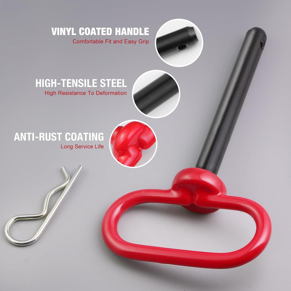 Trailer Hitch Pin, 1/2 x 4 Inch Tractor Hitch Pin with R-Clip Pin for Lawn Mower, Tractor, Trailer (Red)