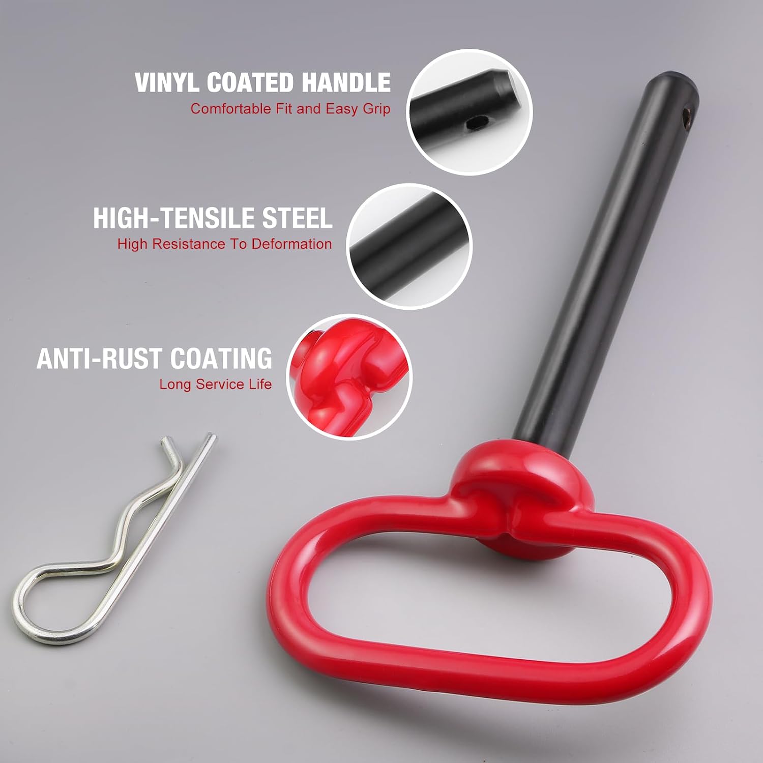 Trailer Hitch Pin, 1/2 x 4 Inch Tractor Hitch Pin with R-Clip Pin for Lawn Mower, Tractor, Trailer (Red)
