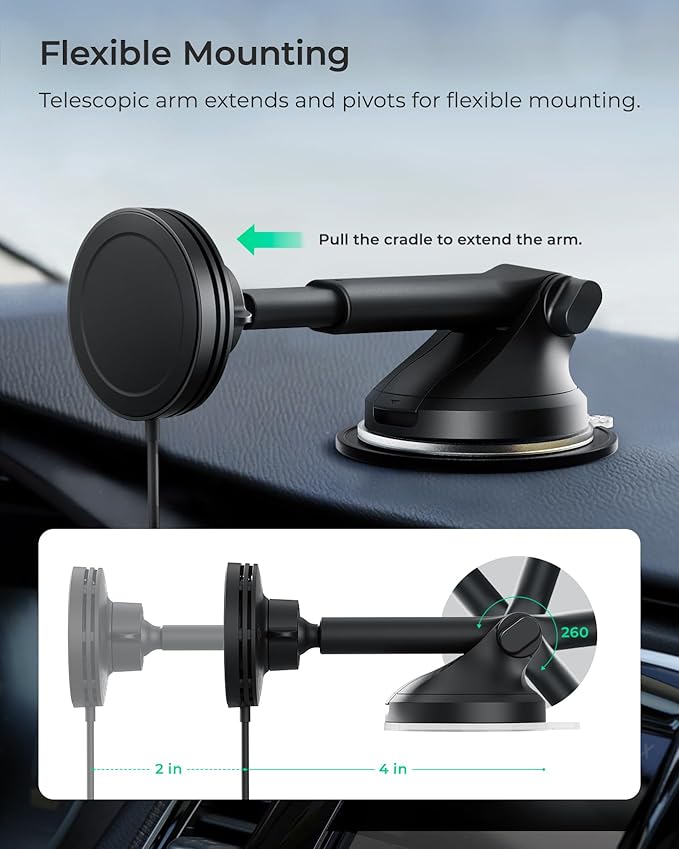 iOttie Velox Qi2 Mini 15W Wireless Charger Car Mount - Image 5