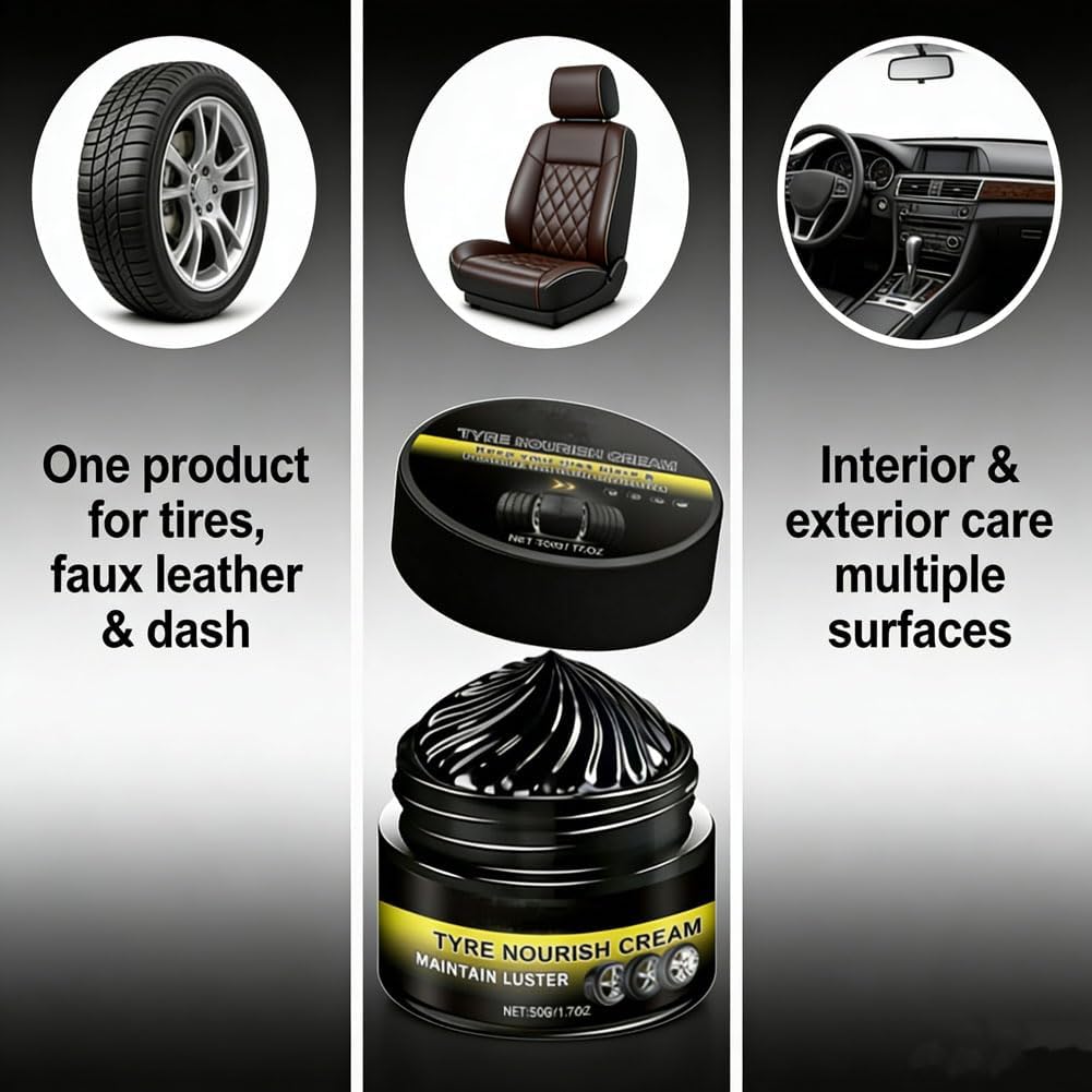 Tyre Nourish Cream, Powerful Wheel Cleaning Refurbish Wax, Car Tire Ceramic Restores Black Gloss, Tire Shine Protect Tires From Aging and Provide Deep Cleaning (1 pc)