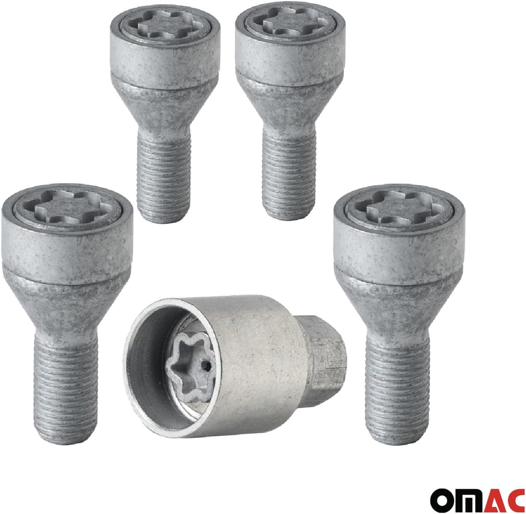 OMAC Wheel Lock Kit Compatible with Jeep Renegade, fits Fiat 500X 500L M12X1,25 Silver 4Locks & 1Key