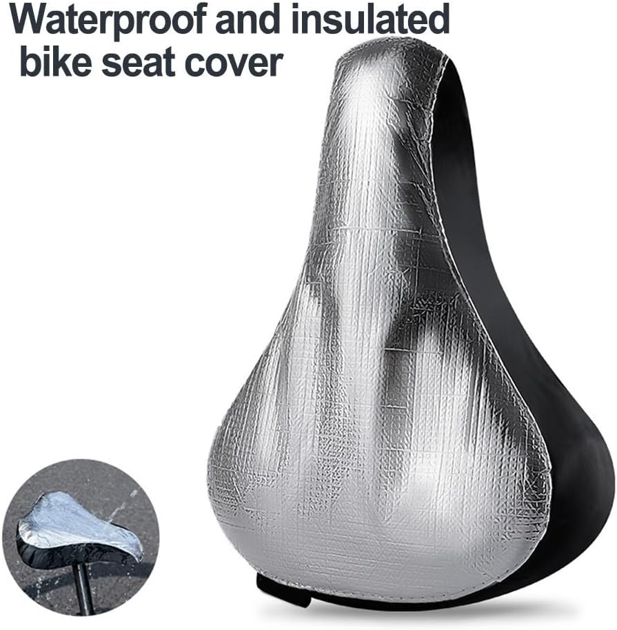 Bike Saddle Cover, Double-Sided Aluminum Foil Heat Insulation, Waterproof Sunblock Protector for Mountain Road Bike Electric Scooter Seat, Black Silver(2PCS)