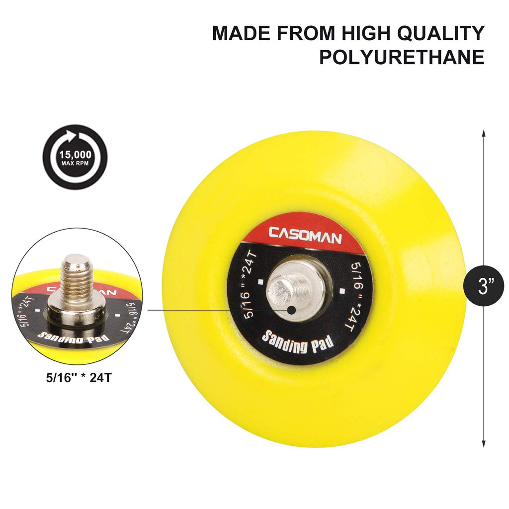 CASOMAN 3-Inch Dual-Action Hook & Loop Fastener Flexible Backing Plate 3"/ 75mm Polishing Pad with 5/16"-24 Threads, 4 PCS Set