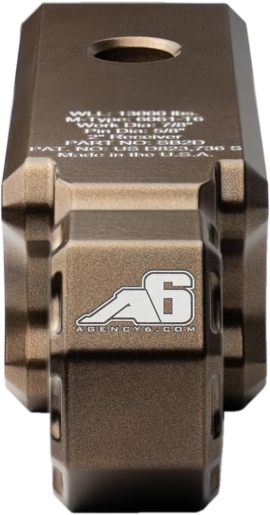 AGENCY 6 Recovery Shackle Block Assembly 2 INCH Double Hole - Hitch Receiver Block - Proudly Made in The USA with US Certified Materials - Includes Hitch pin and D-Ring (Bronze)