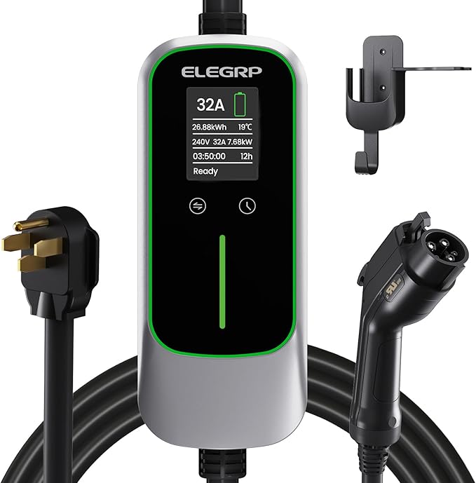 ELEGRP Level 2 EV Charger for Home, 32 Amp, ETL Certified, PBE & LCD Technology by ELEGRP%7CELEGROUP