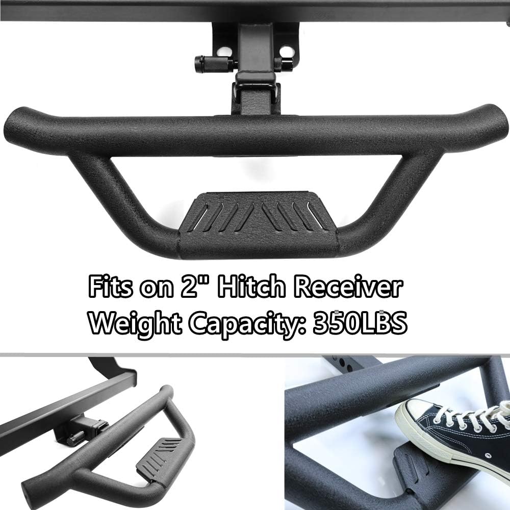 Textured Black Universal Hitch Step bar Custom fit Vehicles with 2" Hitch Receiver Trailer Truck Towing Rear Bumper Guard (Incl Pin Lock and Stabilize)