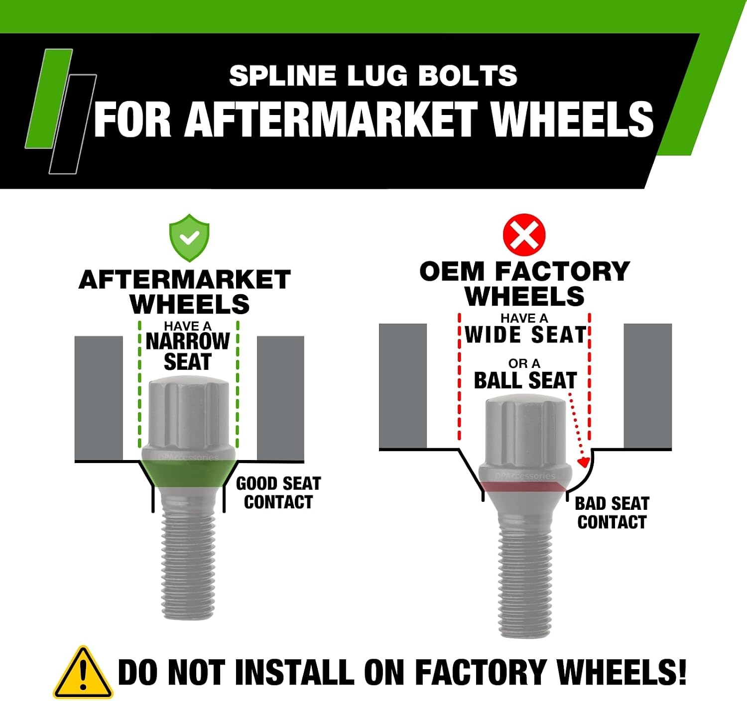 DPAccessories Black M14x1.50 Lug Bolts for Aftermarket Wheels | Spline Bolt | 27mm Shank | Set of 20 | BS27K5HE-BK04020