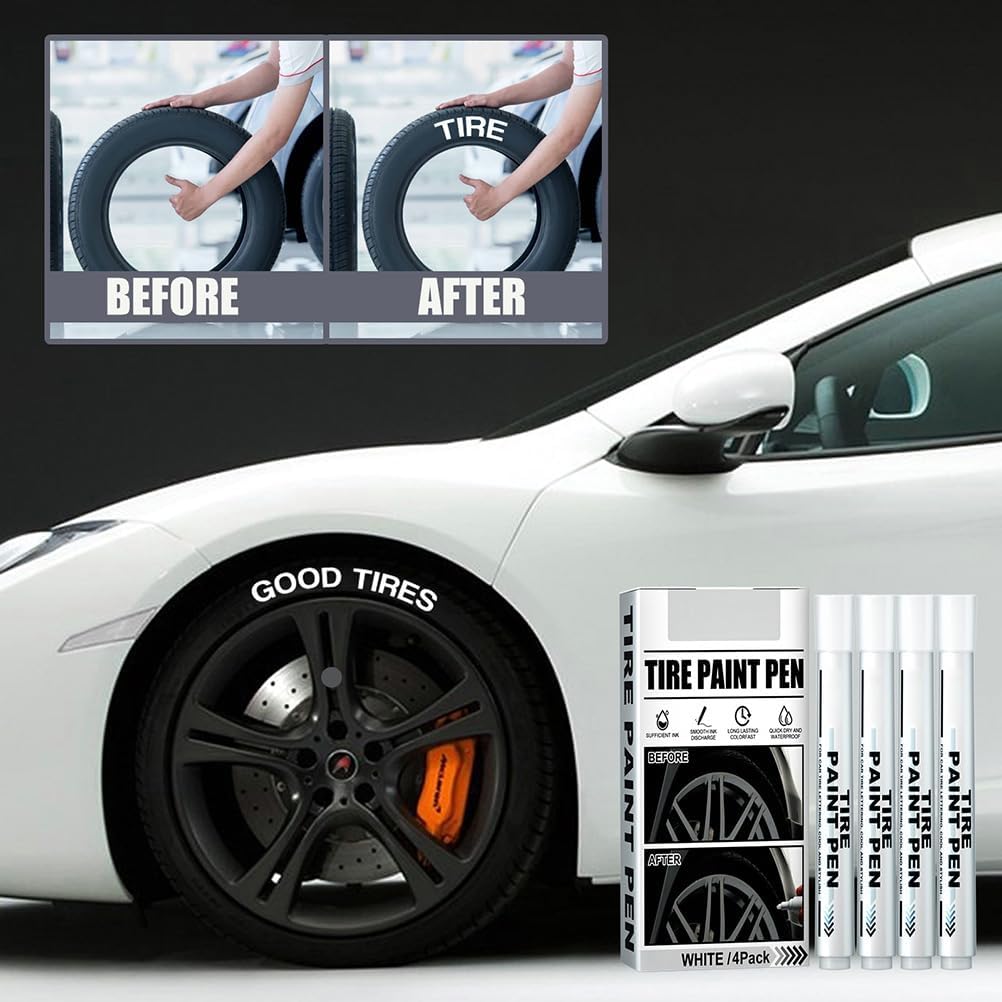 4 Pack White Marker Pen Car Tire Paint Marker Pen for Rubber Tyre Tread Fast Drying Tire Graffiti Tracing