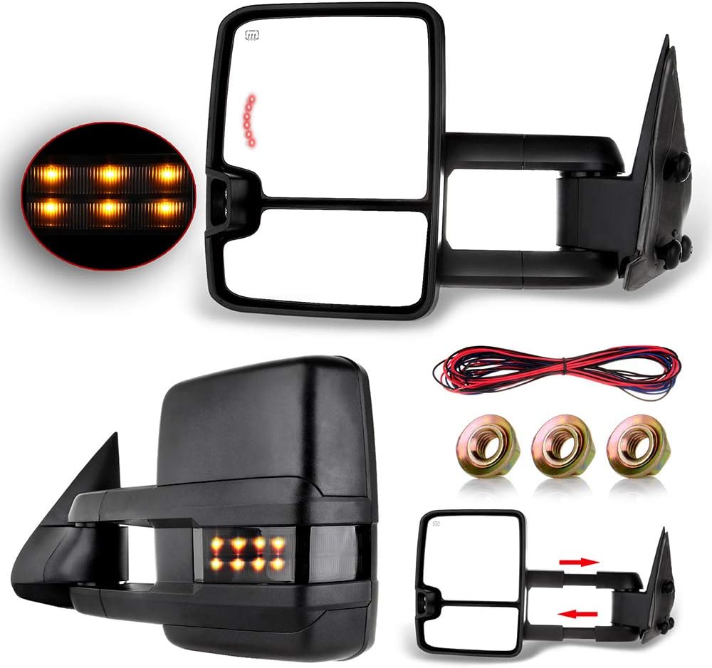 A Pair Heated Towing Mirrors Fits 1999-2002 for Chevy Silverado for GMC Sierra 1500/2500, Power Adjusted View Mirror with LED Turn Signal Light
