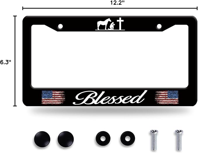 Blessed American Flag License Plate Frame Cross Pray - Image 8