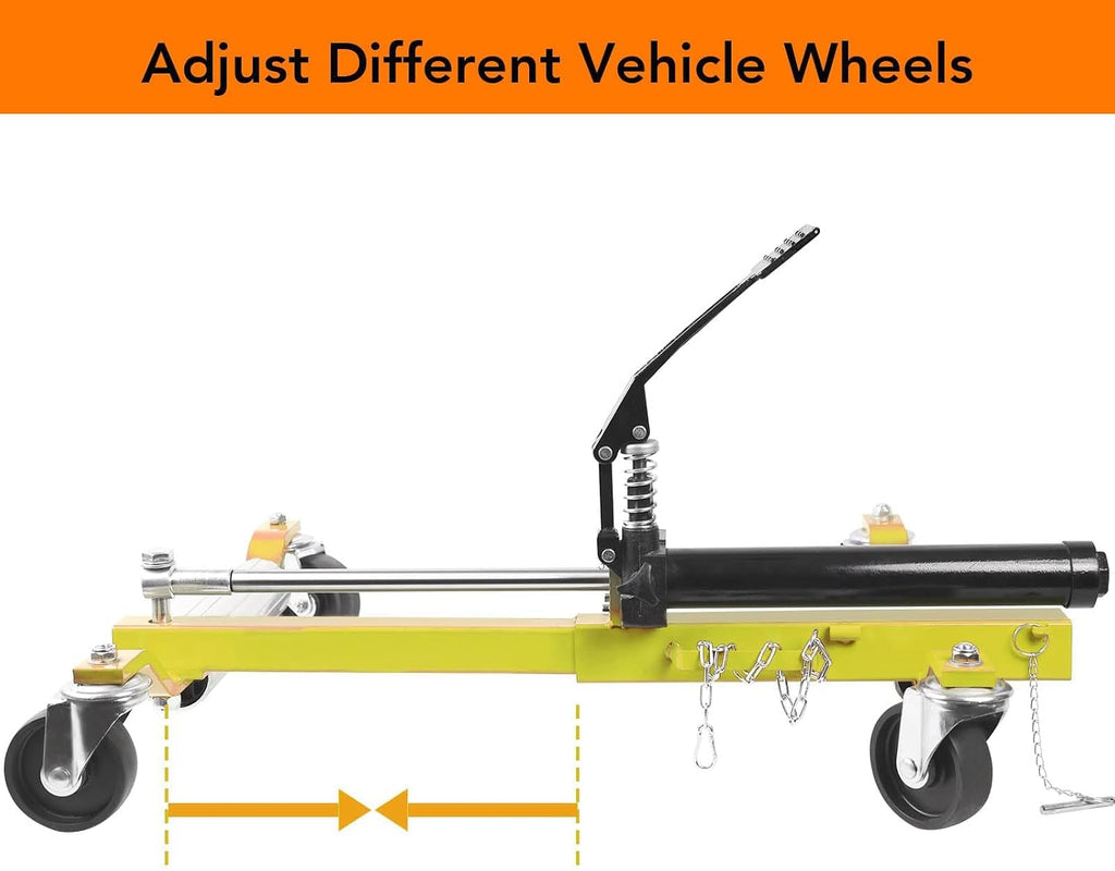 PioneerWorks Car Wheel Dolly Jack Set of 2, 1500 LBS Capacity Hydraulic Car Dolly, Heavy Duty Rollers with Foot Pedal for Car Truck RV Trailer, Yellow