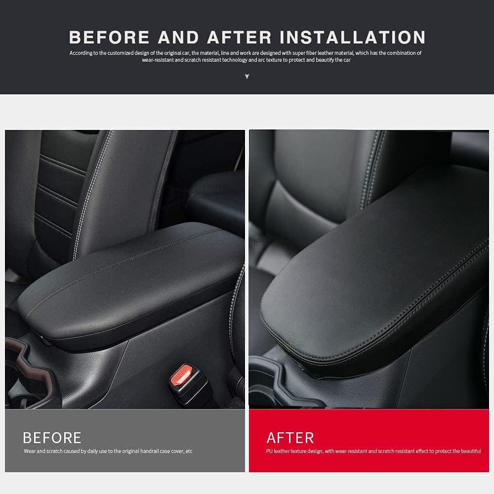 INTGET Center Console Armrest Cover for 2025 Toyota RAV4 Accessories 2024 2023 2022 2021 2020 2019 Leather Middle Console Lid Cover Pad Protector Elbow Arm Rest Covering Car(Black)