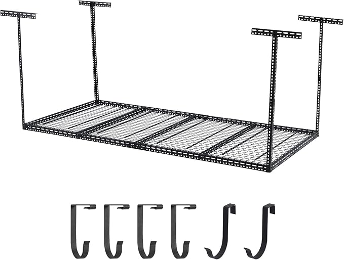 Overhead Garage Storage Rack 4x8 FT, Steel Ceiling Shelves 330lb Capacity by JustSmart