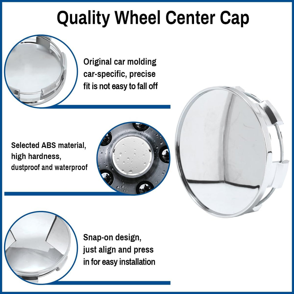2.56in Wheel Center Caps 65mm ABS Plastic Wheel Center Hubcaps 4Pcs Universal Center Cover Replacement Outer 65mm 2.56 in, Inner 61mm 2.4 in Chrome