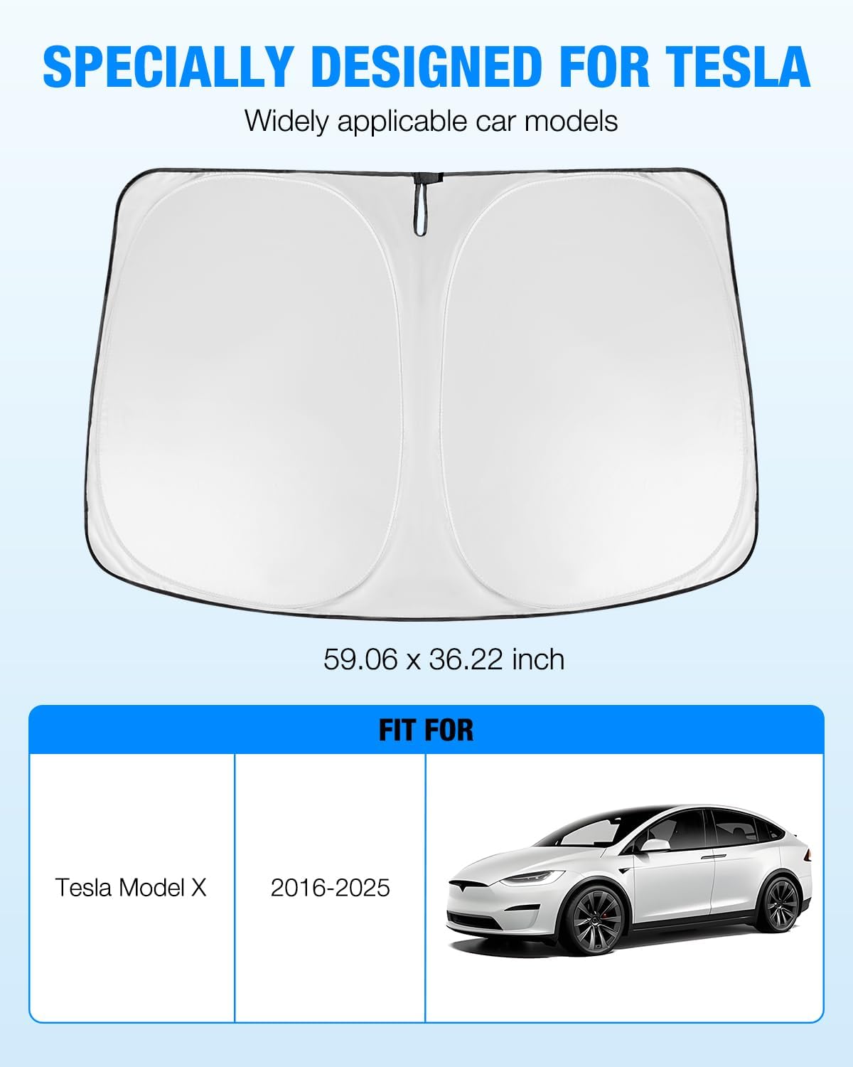Neverland Windshield Sun Shade Custom Fit - for Tesla Model X 2016-2025, Sag-Proof 210D Oxford Foldable Visor Cover, UV Ray Block Heat Shield