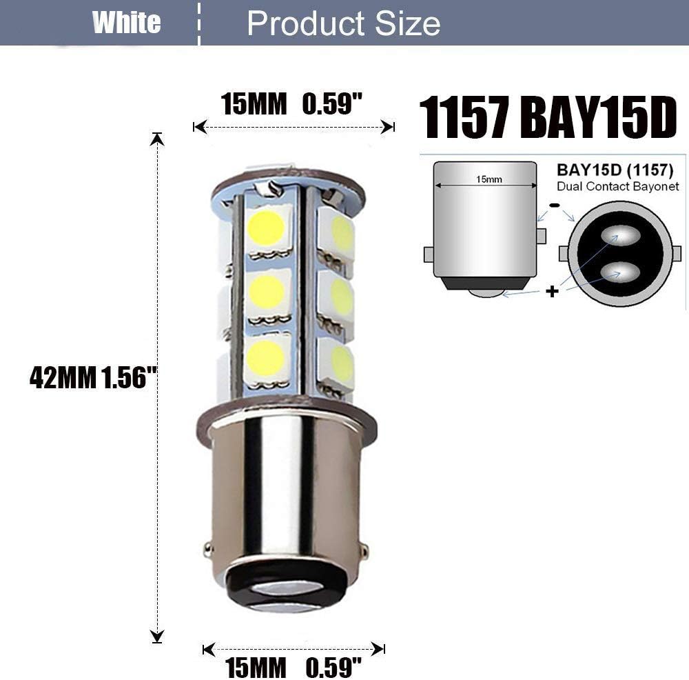10-Pack 6500K White 1157 2057 2357 7528 BAY15D LED Bulbs 5050 18-SMD Replacement Lamps for 12V Interior RV Camper Trailer Lighting Back Up Reverse Lights or Tail Brake Lights