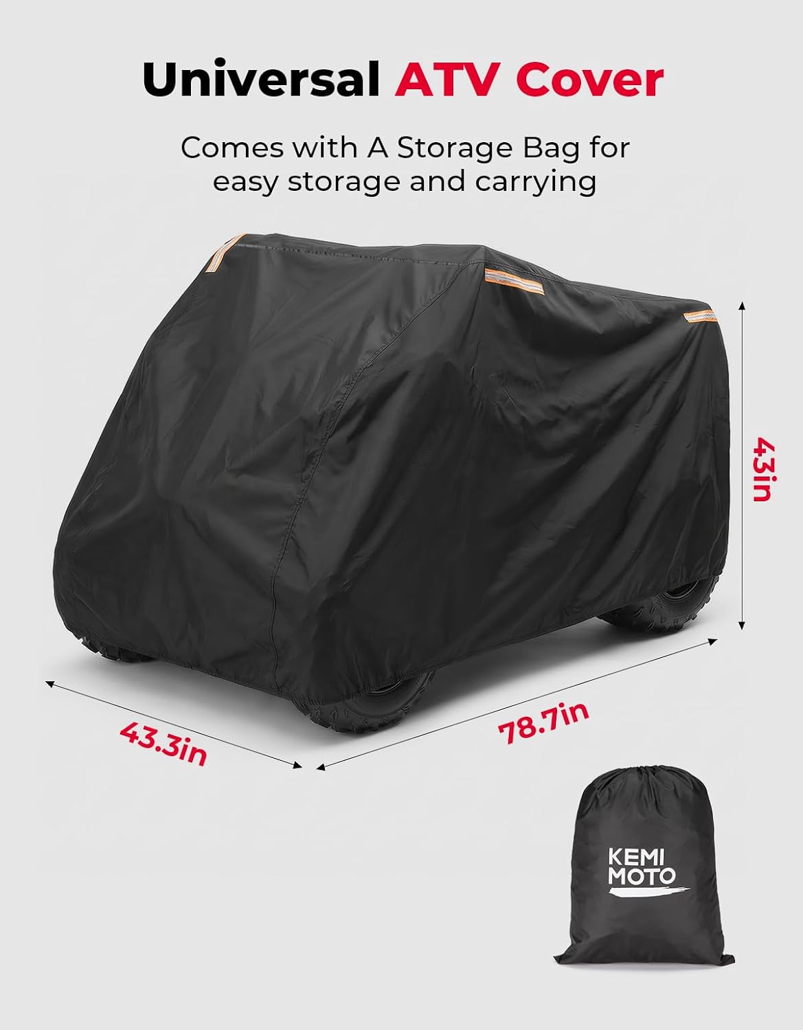 KEMIMOTO ATV Cover Universal, 4 Wheeler Cover Waterproof Outdoor Compatible with Raptor 700 700R YFZ 450R Fourtrax Recon Arctic Cat 300 TRX 250 Can-Am Kawasaki CFMOTO, 78.7''L X 43.3''W X 43''H