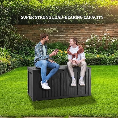 tarkari 180 gallon outdoor storage box waterproof, resin showing dimensions