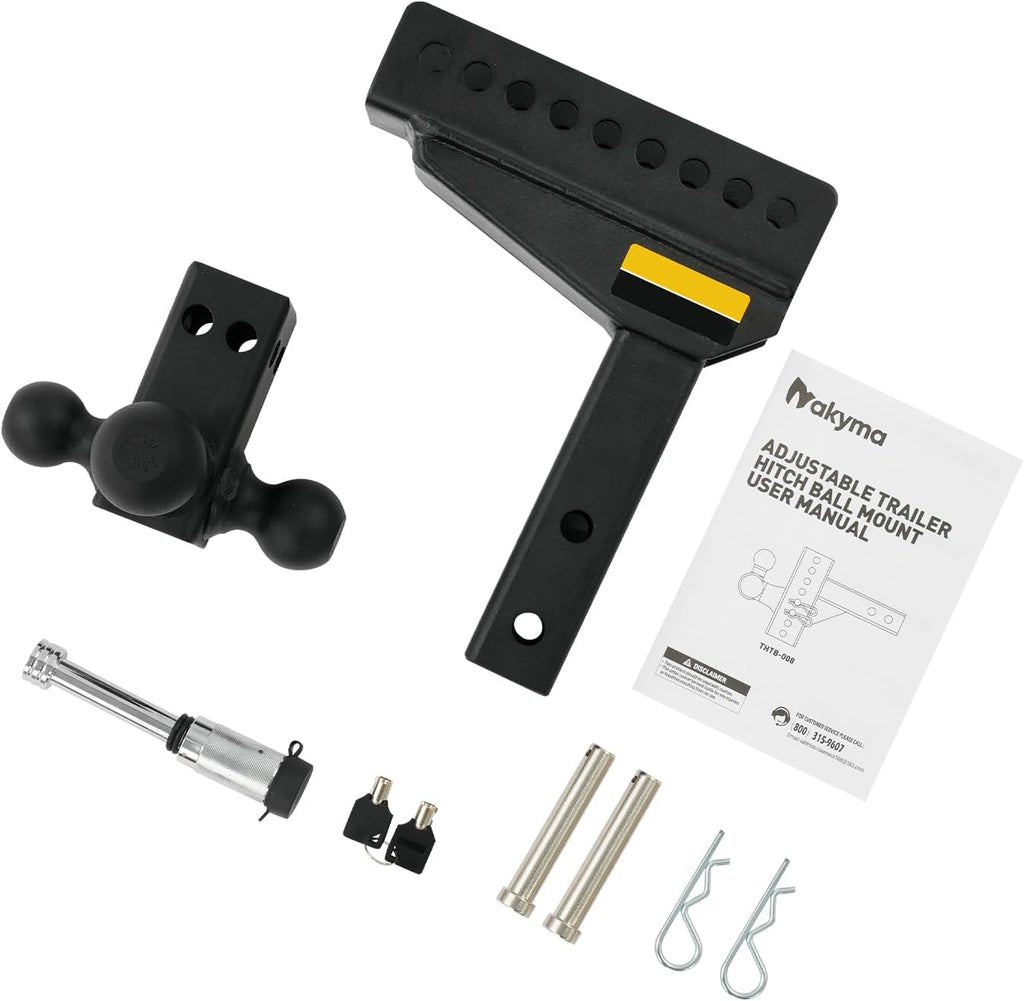 8" Triple Ball Trailer Hitch with Locks, 2" Receiver, Adjustable Tow Hook | Carbon steel, rust-resistant, fits trucks and RVs, includes anti-theft dual pin locks, easy adjust, 3 ball sizes