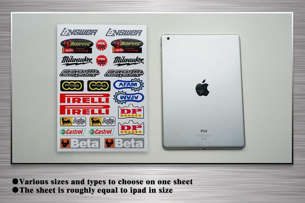 Motocross Sponsor Logos Racing Sticker Sheet Universal (7.2 x 10.2 inch), Black White