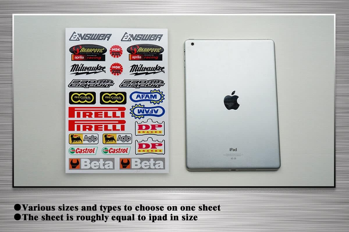Motocross Sponsor Logos Racing Sticker Sheet Universal (7.2 x 10.2 inch), Black White