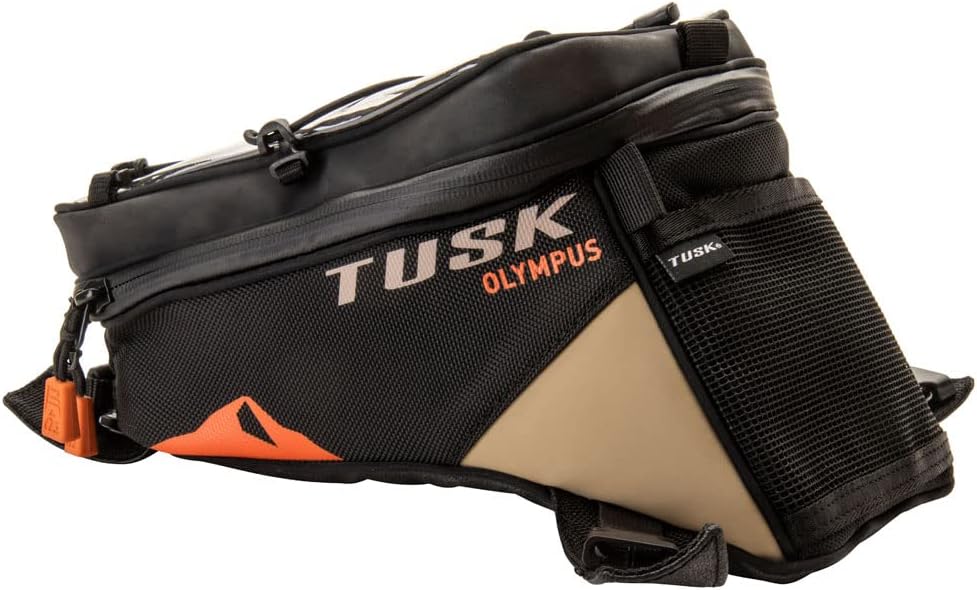 Tusk Olympus Large Tank Bag Black/Tan Durable Off-Road Motorcycle Storage Bag with Multiple Compartments and Secure Mounting