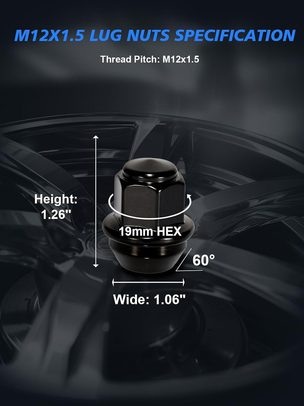 M12X1.5 Black Lug Nuts - 20pcs OEM Wheel Lug Nuts Compatible with 2009-18 Focus/2012-18 Fusion/2013-2020 Escape/2018+ EcoSport/2011-19 Fiesta, Chrome Acorn Wheel Nuts