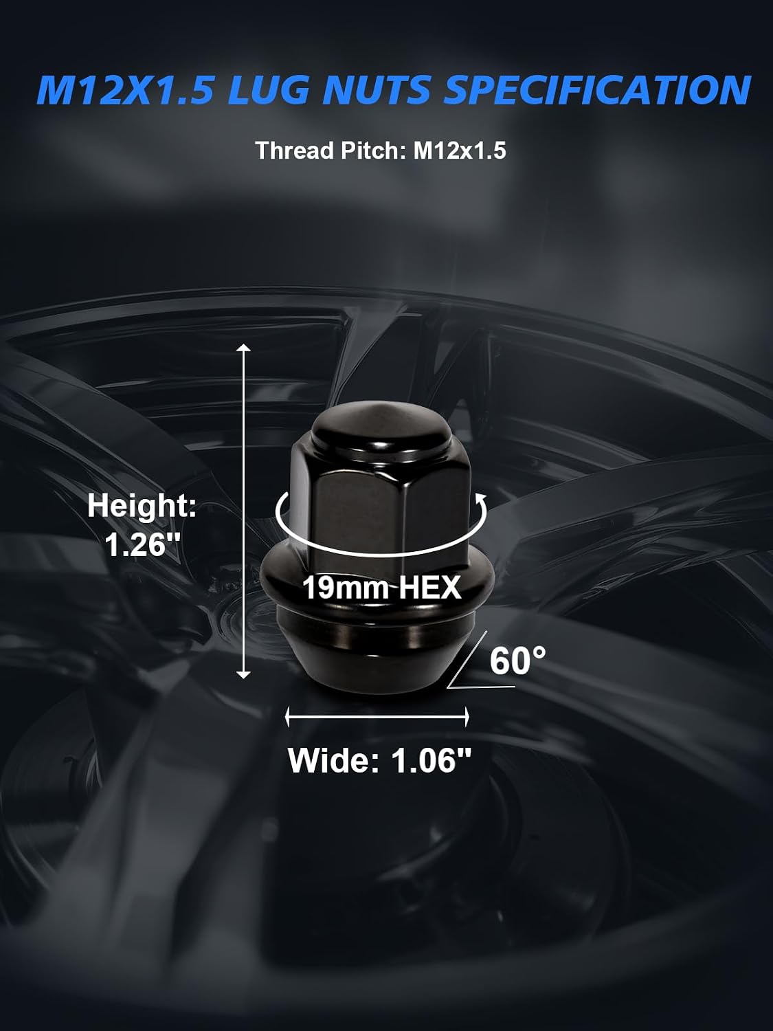 M12X1.5 Black Lug Nuts - 20pcs OEM Wheel Lug Nuts Compatible with 2009-18 Focus/2012-18 Fusion/2013-2020 Escape/2018+ EcoSport/2011-19 Fiesta, Chrome Acorn Wheel Nuts