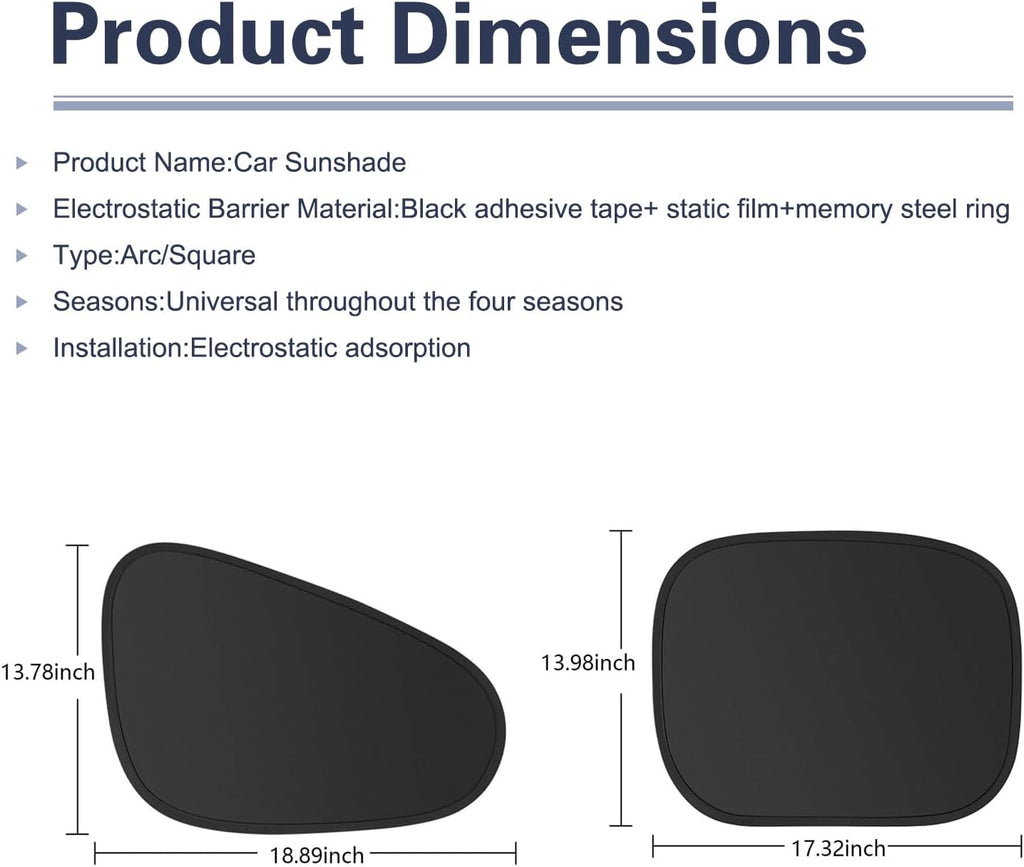 4 PCS Car Side Window Sun Shade, Polyester Sunproof Heat Insulation Front Rear Window Shades, Sun Block Privacy Protection Cover, Universal for Most Vehicles (Black)
