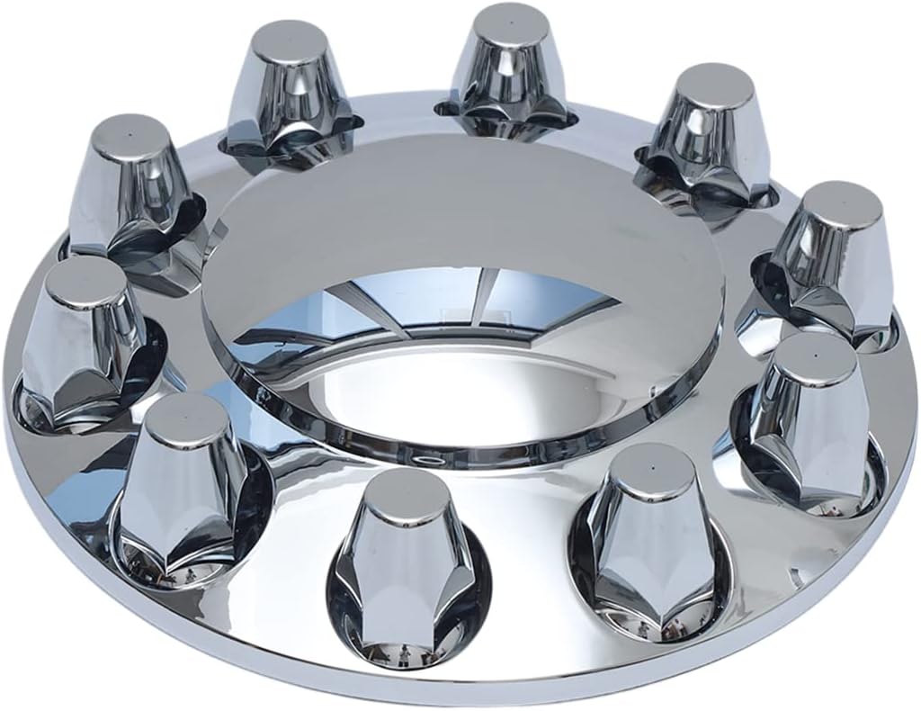 Chrome ABS Front Axle Wheel Cover for Semi Truck Plastic Hub Cover with 33mm Screw-On Lug Nut Covers 2 Front Axle Wheel Covers Hubcap (Standard Front)