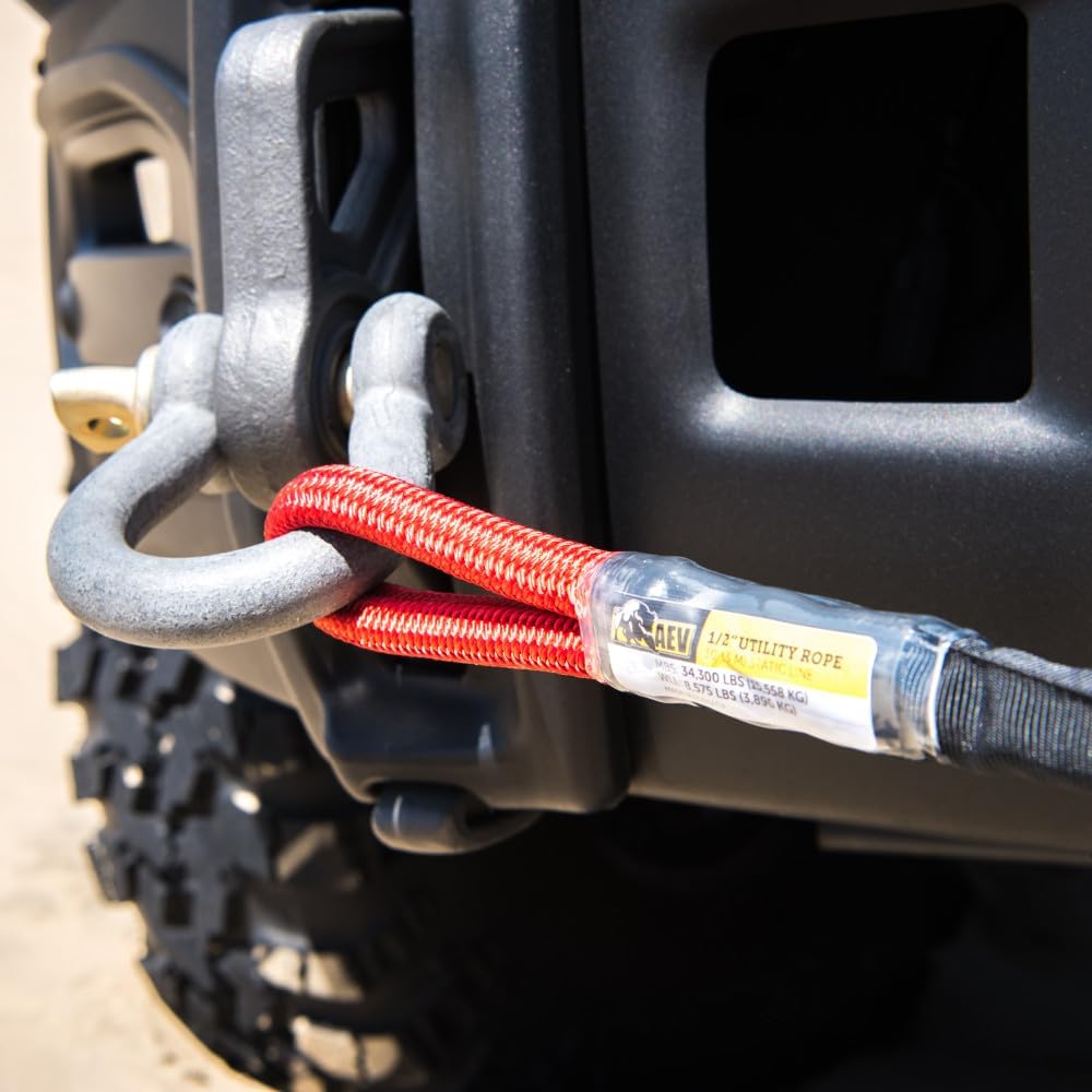 AEV 1/2" x 10' Full-Size Utility Recovery Rope - Dyneema SK78 Synthetic Fiber - MBS: 34,300 lbs - for 4WD Vehicle Recovery