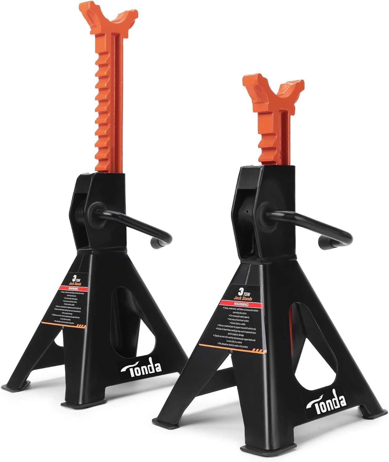 TONDA Jack Stands 3 Ton, Extra Tall Heavy Duty, Black, 1 Pair | 13.39“-21.06” Adjustable Height, For SUV, MPV and UTV/ATV, Self-locking Ratcheting,