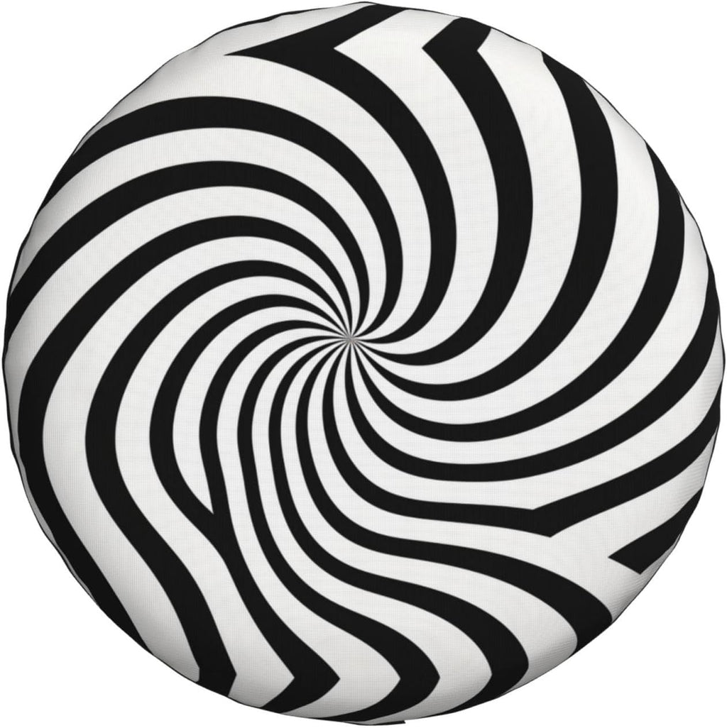 Black and White Dizzy Lines Print Universal Spare Tire Cover for RV, Jeep | Wheel Protector Fits Rv, Trailer, Jeep, Shield Tires From Sun, Dirt And Rain For Outdoor Storage