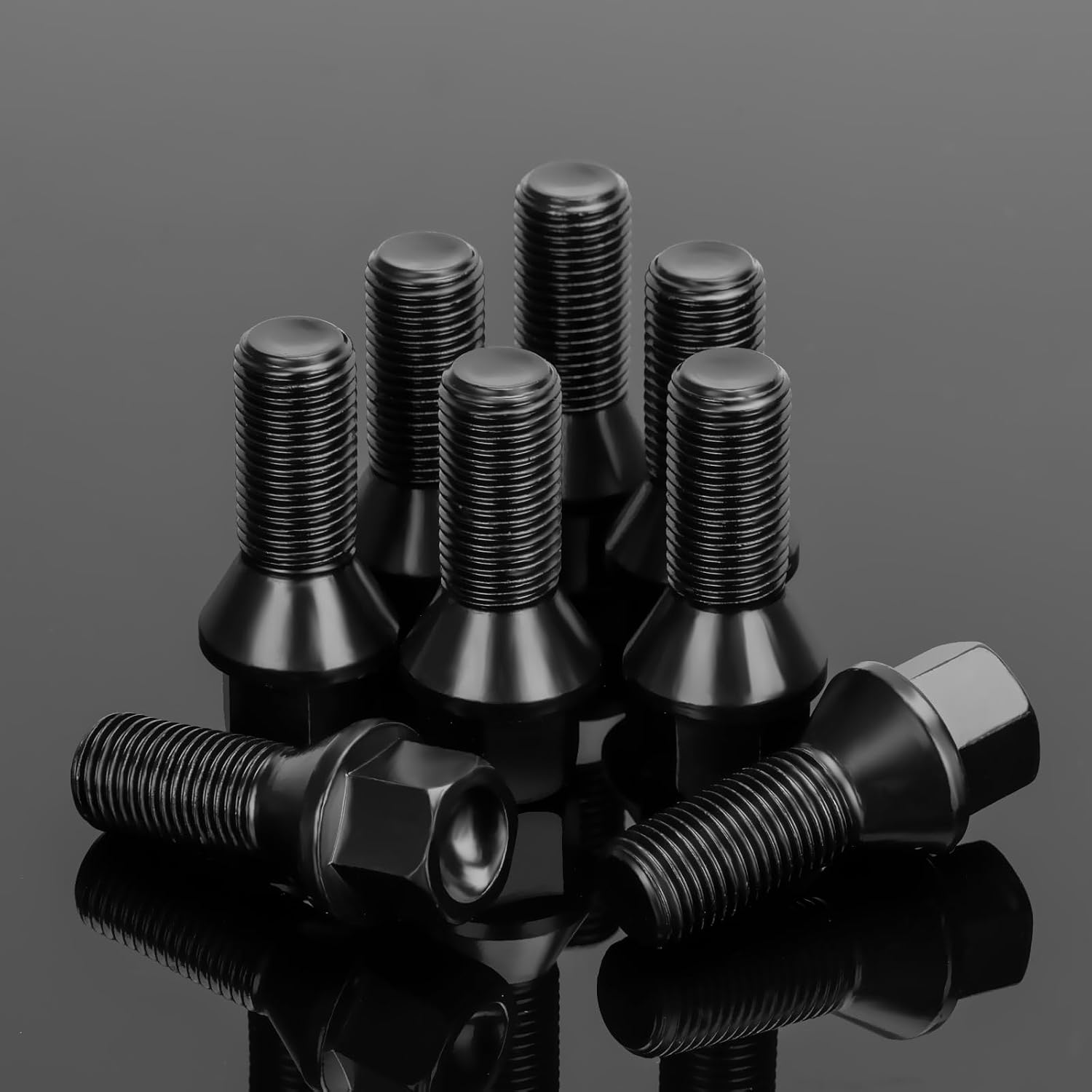 Dynofit 14x1.5 Lug Bolts Compatible with Audi A3 A4 A1 A8,27mm Shank Conical Seat Aftermarket Wheel Bolt, Fit CC Golf Jetta Lavida Se Boxster Cayman Macan Panamera, 20PCS One-piece Design Black Studs