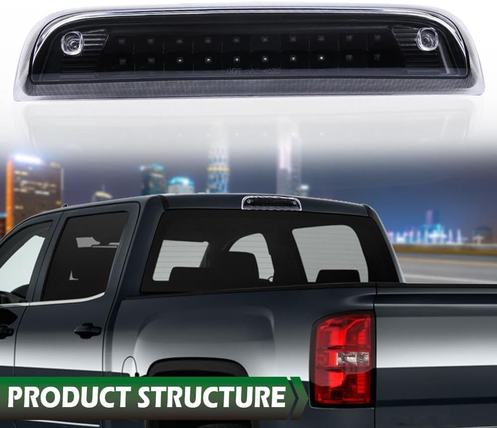 LQI LED 3rd Rear Brake Light Cargo Lamp Compatible with Chevy Silverado/GMC Sierra 1500 2500HD 3500HD 2014-2018 High Mount Stop Light Lamp, Black Housing Clear Lens