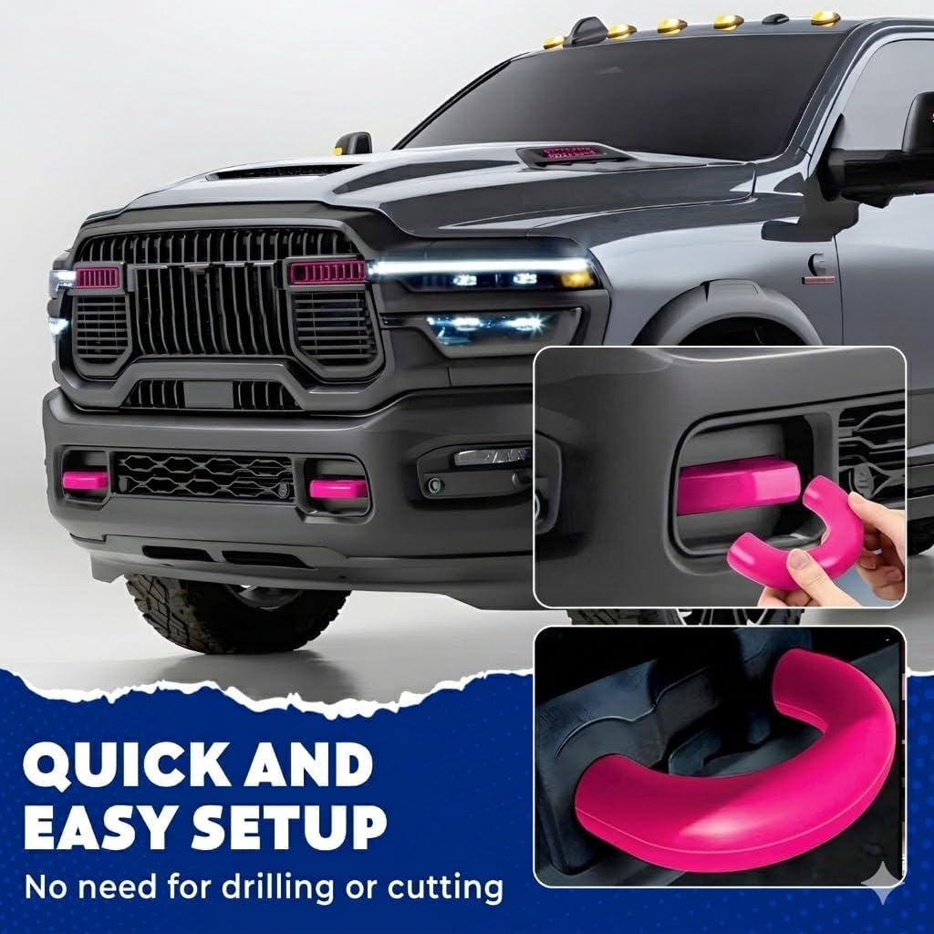 Tow Hook Covers Compatible with 2019 2020 2021 2022 2023 2024 2025 2026 Ram 2500/3500 Accessories - Tow Hitch Covers Fit for Ram Truck Accessories - Upgrade Design, Silicone Rubber (Deep Pink)