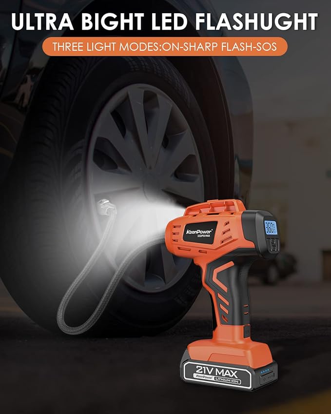 Tire Inflator Air Compressor, 21V Cordless Car Tire Pump