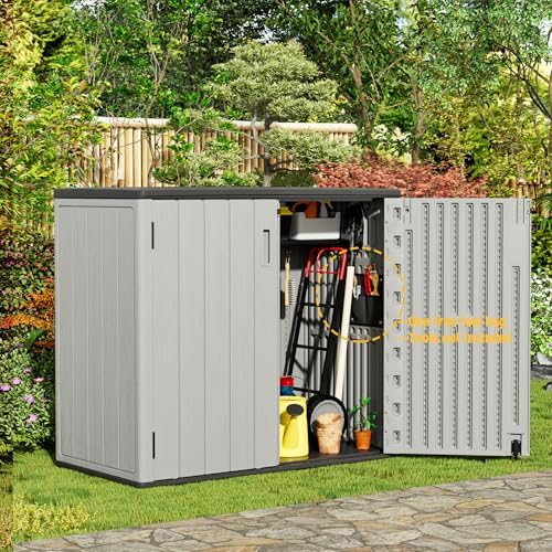 mrosaa large outdoor storage box,resin sheds&outdoor storage waterproof/lockable,outdoor, close-up detail