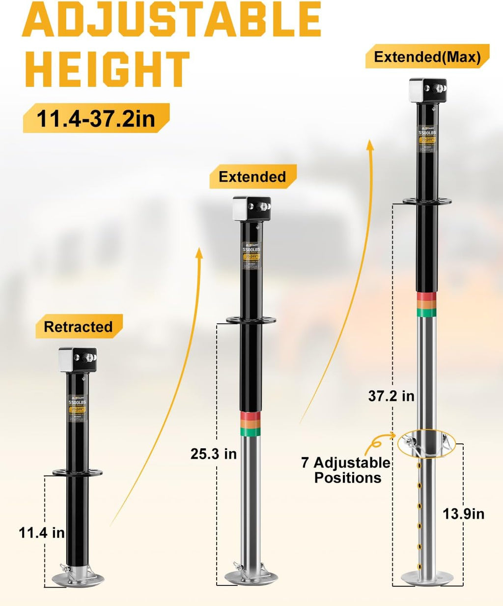 5500 lbs A-Frame Trailer Jack, Heavy Duty Trailer Tongue Jack for RV and Utility Trailer, 20-24V Cordless Drill Compatible, 7-Level Adjustable Drop Leg with 11.4 to 37.2-Inch Lift Range, Black