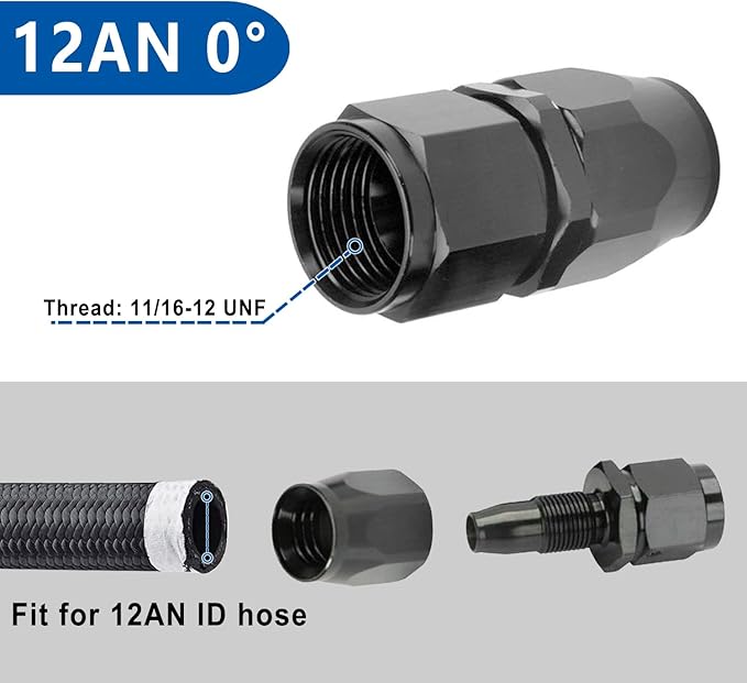 LokoCar 12AN Hose End Fitting 0 Degree Straight Swivel - Image 2