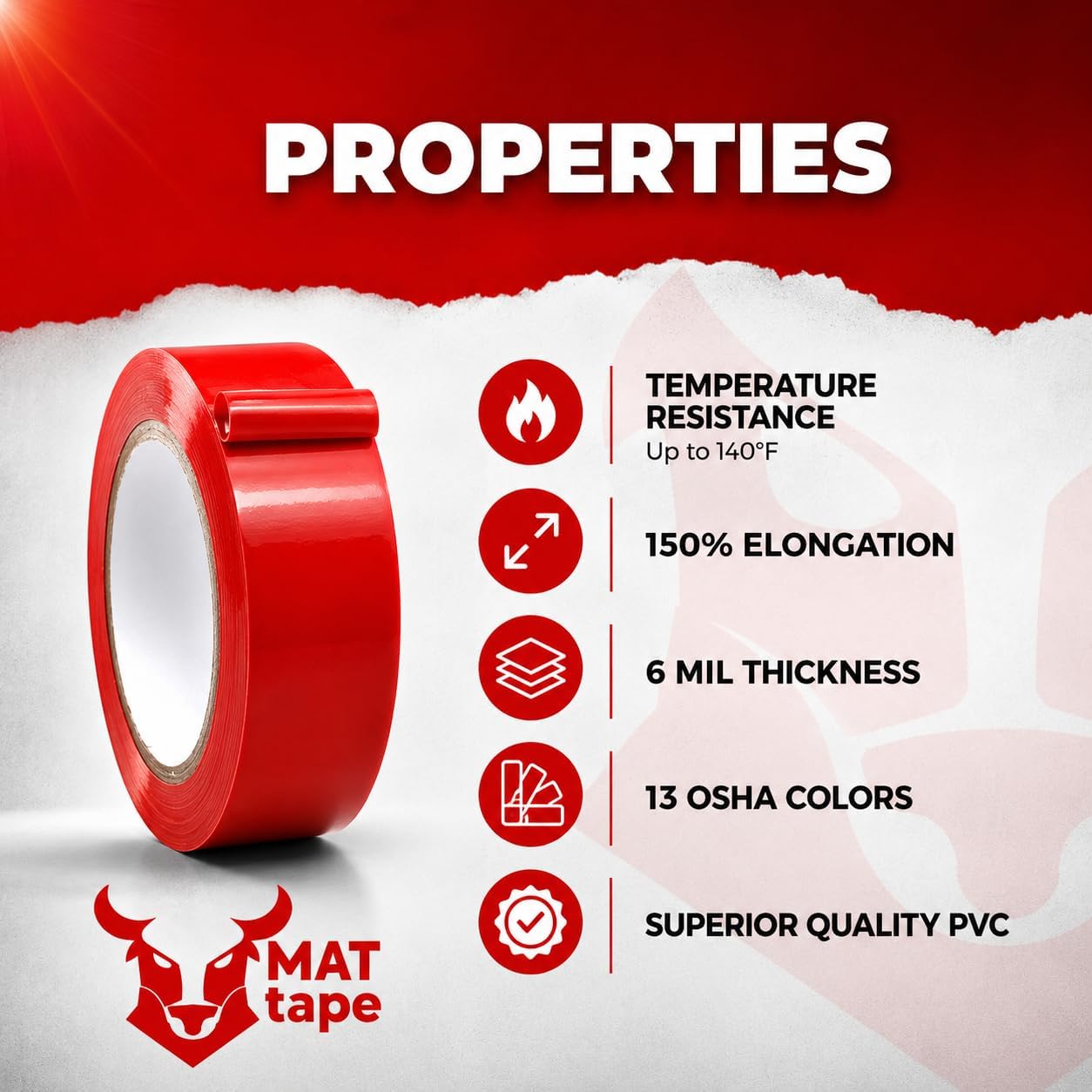 MAT Vinyl Marking Tape Terracotta - 3/8 inch x 36 yds. for Safety Floor Marking (School Gym, Restaurants, Warehouse), Dance Floor Splicing, Pinstriping Cars & Boats