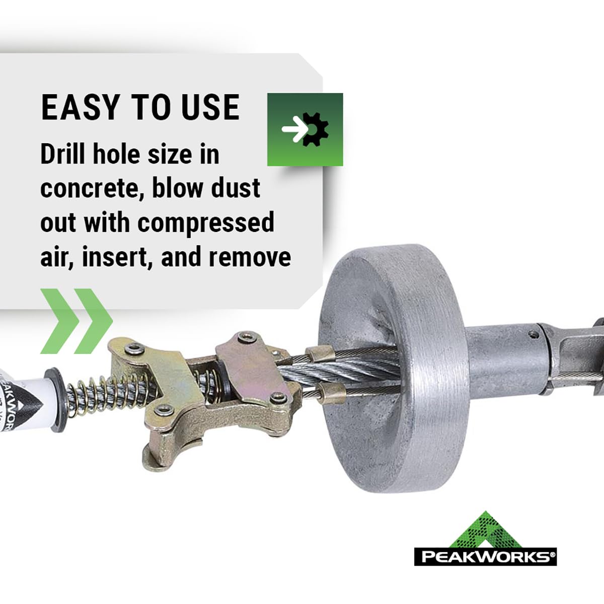 peakworks temporary reusable drop-in anchor for concrete, close-up detail