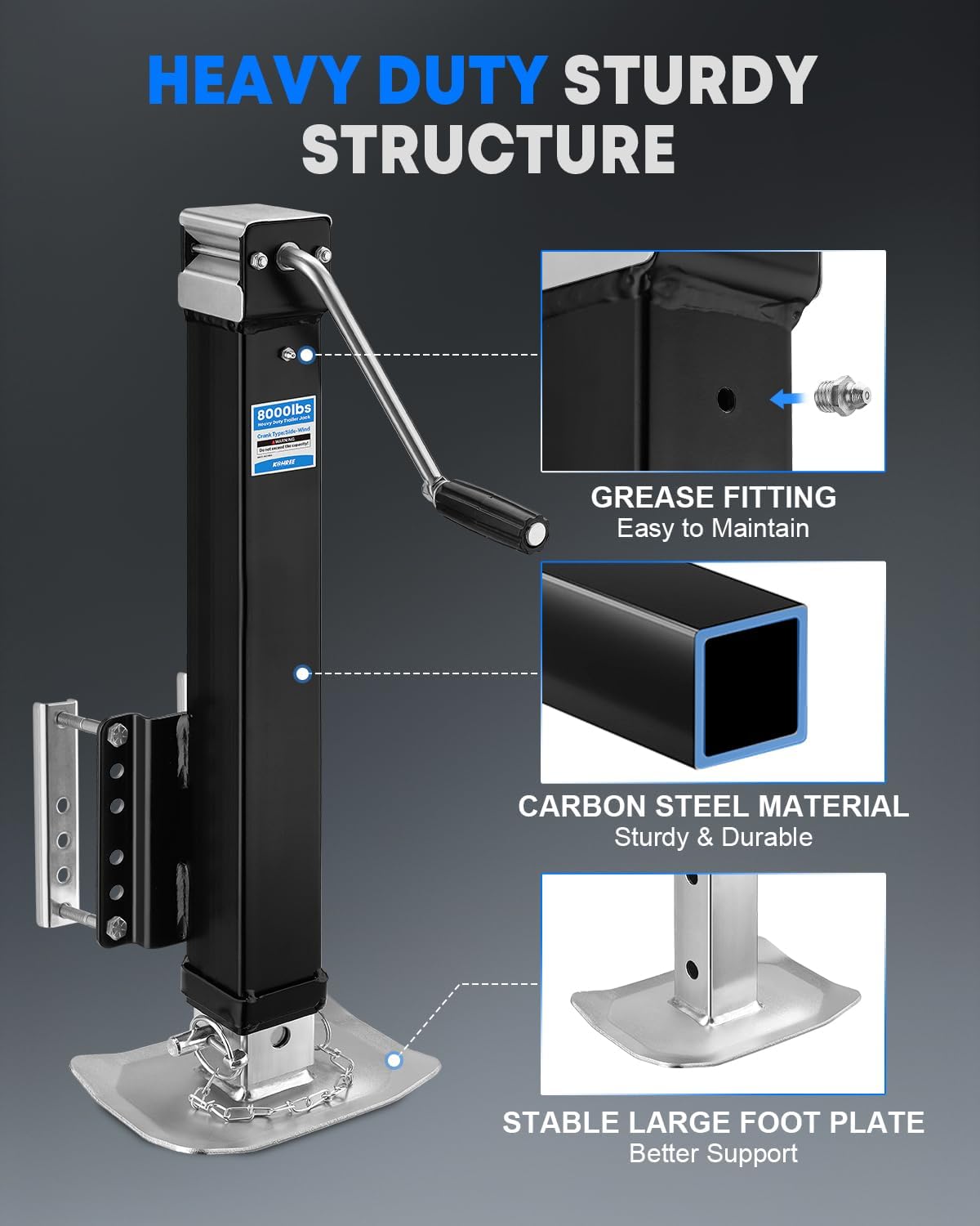 Kohree 8000 lbs Trailer Jack Heavy Duty, Bolt on Trailer Jack for Yacht, Boat, Horse, Utility Trailers, Adjustable RV Tongue Jack with Drop Leg & Ergonomic Handle
