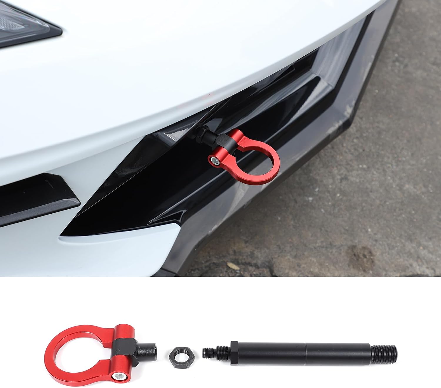 2PCS Front Rear Bumper Tow Hook for Corvette C8 2020-2025 2026 Accessories Heavy Duty Track Racing Style Alloy Steel Front Bumper Mid Engine Trailer Hitch Towing Hooks Pull Ring